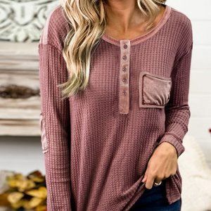 Mauve Distressed Henley *ALL ITEMS ARE NEW FROM MY CLOSED BOUTIQUE* #9173